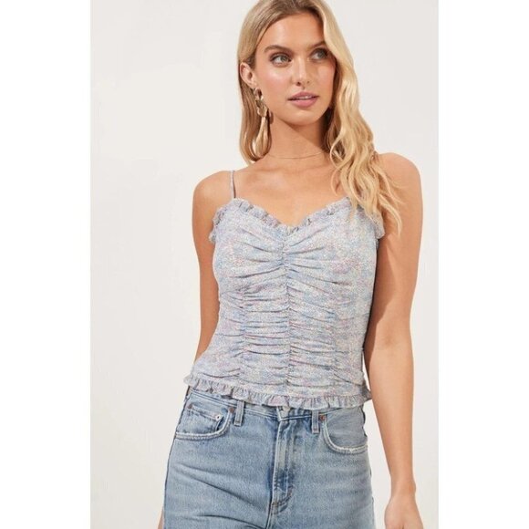 New ASTR the Label | Ruched Cami in Blue Ditsy Floral - Picture 1 of 13